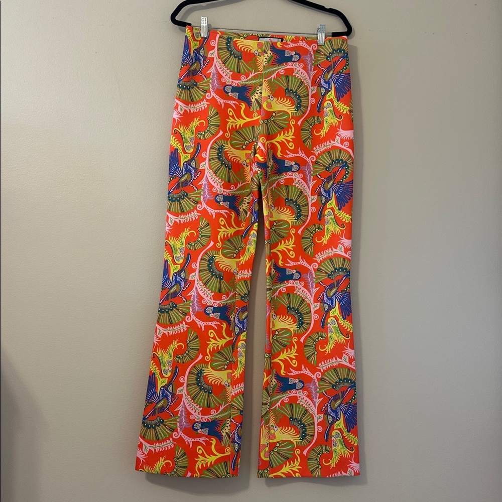 CK Bradley Jaguar Wide Leg High-Rise Pants Tropical Print Sz Large Resortwear